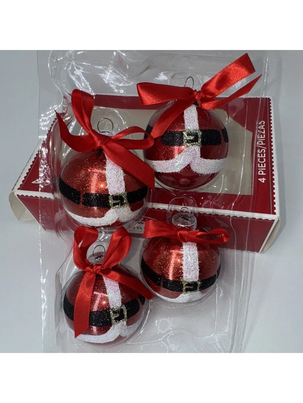 4 Glass Ball Santa Christmas Tree Ornaments 2.5